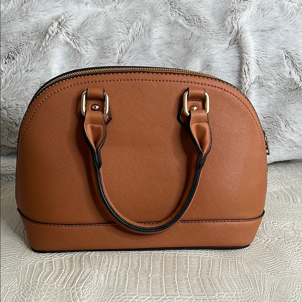 Elegant Tan Chestnut Faux Leather Boutique Handbag
